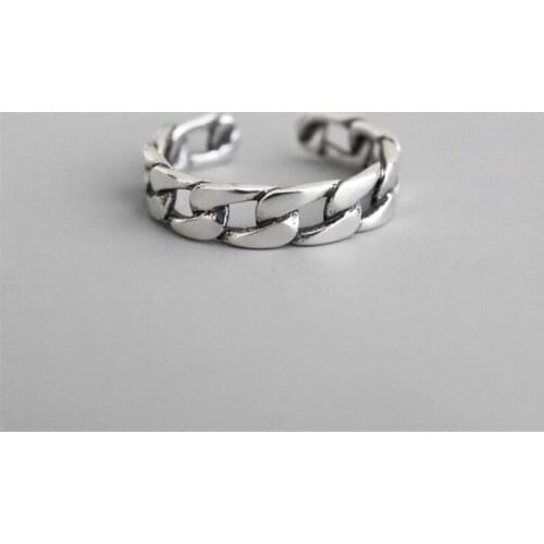 New Retro 925 Sterling Silver Jewelry Not Allergic Chain Shaped Hollow Simple Old Domineering Opening Rings SR458