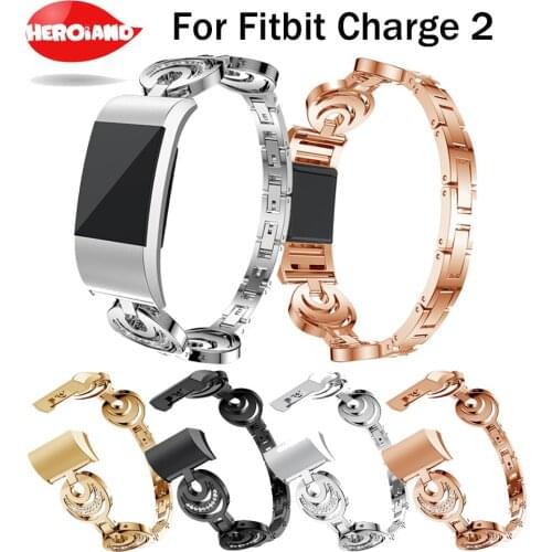 New Genuine Stainless Steel Bracelet Smart Watch Band Link Loop Replacement Wrist Strap Bangle For Fitbit Charge 2