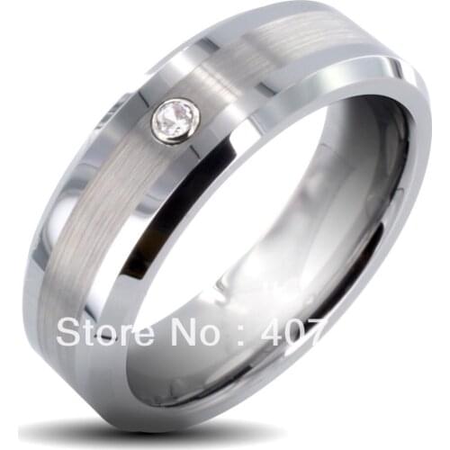 Free Shipping Buy Promotion Jewelry USA Hot Selling 8mm Mens Tungsten Carbide Brushed Cubic Zirconia Wedding Ring US sizes 6-13