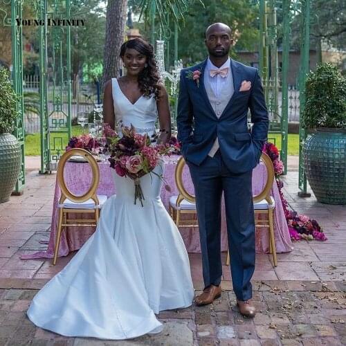 Charming Mermaid Wedding Dresses 2021 Sleeveless Bridal Gown Illusion Back V Neck Court Train Beaded White Plus Size Bride