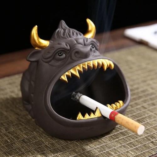 2021 Bull Head Design Ashtray Windproof Cut Large Capacity Ash Holder For Car Home Office Desk Bar Decoration Accessories