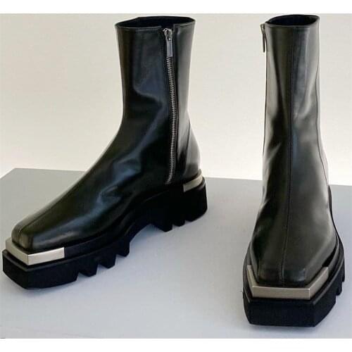 Sexy Square Toe Ankle Boots Women Autumn New Thick Bottom Side Zipper Botas de mujer Motorcycle Boots Winter Botines mujer 2020