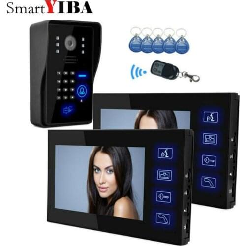 SmartYIBA 7" LCD Color monitor Video Door Phone Doorbell Intercom System 5 RFID Access Camera + 2 black Monitor In Stock