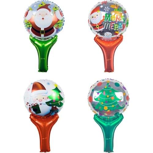 50Pcs/lot Free shipping Merry Christmas Hand Hold Stick foil ballons decorations air balloons supplies birthday Party kids