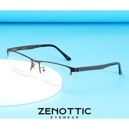ZENOTTIC Half Rim Alloy Glasses Frames for Men Prescription Eyewear Female Computer Semi Rimless Square Myopia Optical Eyeglasse