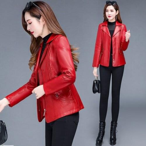 High Quality 2021 Spring Autumn New Womens Faux Sheepskin PU Leather Loose Turn-down Collar Zipper Fashion Short Jacket Y491