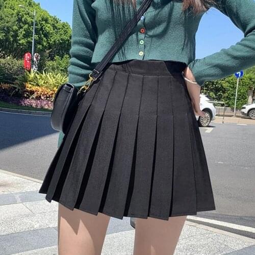 Richkeda Store New Women Pleated Skirt Cute Sweet Girl School Uniform Skirt Black White High Waist Dance Skirt Fashion Female