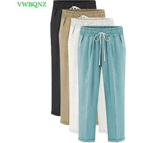 Plus size Women Nine points Pants New Summer Loose Cotton Casual Harem Pants Womens Thin Trousers Khaki Lake Green 5XL 6XL A676