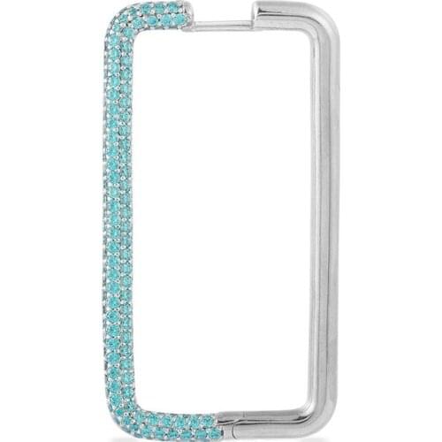 SLJELY Fashion Real 925 Sterling Silver Single Long Lagoon Blue Rectangle Earring Micro Zirconia 1pc for Women Brand Jewelry