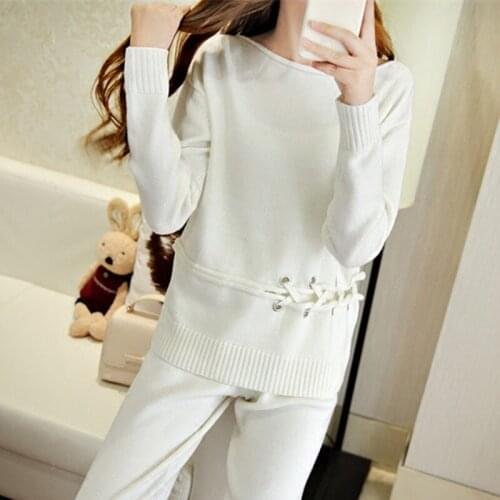 2020 O-neck Full Rushed Wool Bamboo Fiber Winter New Cashmere Knitted Sweater Women Suit Fashion Casual High Collar Warm Two