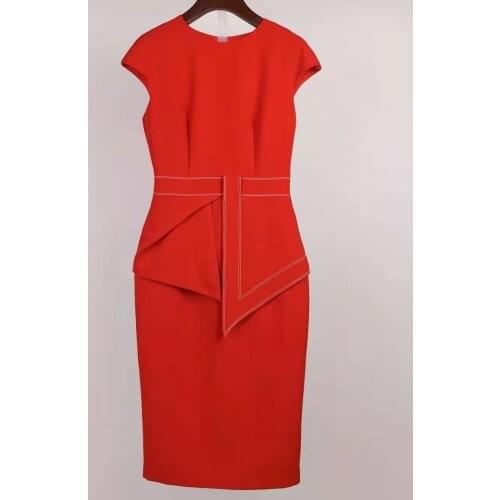 Bodycon Dress 2021 Spring Summer Party Cocktail Women O-Neck Color Block Stitching Short Sleeve Red Black Pencil Dress Peplum