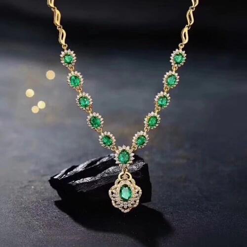 Natural green emerald Elegant Diana round Sunflower Necklace Natural gemstone Pendant Necklace 925 sliver women party Jewelry