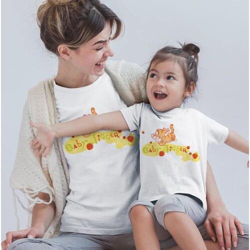1PCS Tigger Printed Family Matching Clothes T Shirt Fashion Mother and Daughter Clothes Mommy and Me Family Look Tshirt Outfits