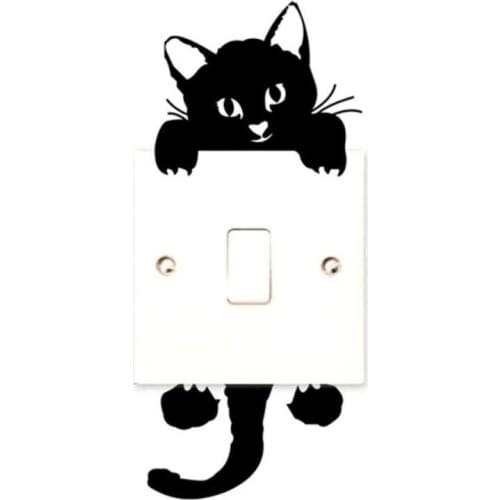 1pcs Lovely Cat Light Switch Phone Wall Stickers For Kids Rooms Diy Home Decoration Pvc Mural Art Cartoon Animals Wall Decals