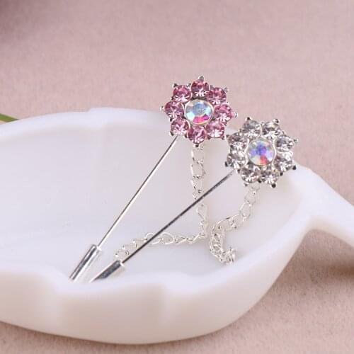 12pcs Muslim Hijab Pins Crystal Broches Pins With Chains Islamic Hijab Head Scarf Pin Jewelry for Muslim Women Scarf Safety Pin