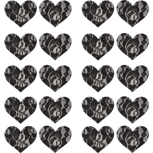 20 Pieces Black Lace Heart Breast Nipple Pasties Cover Bra Pad Adhesive Stickers for Women Ladies