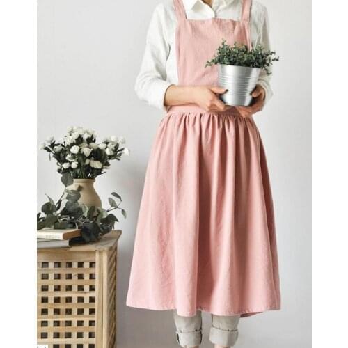 80% Cotton 20% Linen Retro Lady Women Apron High-grade Kitchen Apron For Cooking Baking Restaurant Photography Prop 3 Colors