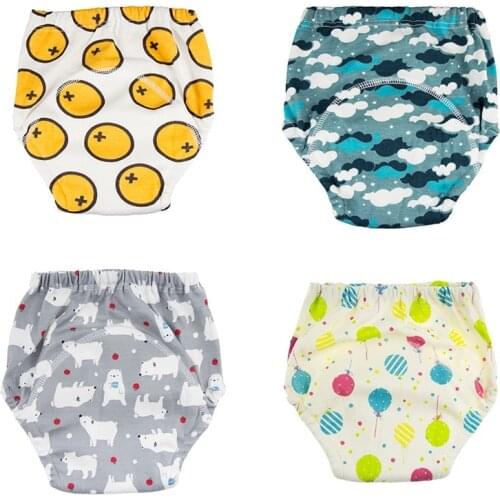4 Pieces Baby Infant Toddler Waterproof Training Pants Cotton Changing Nappy Cloth Diaper Panties Reusable Washable