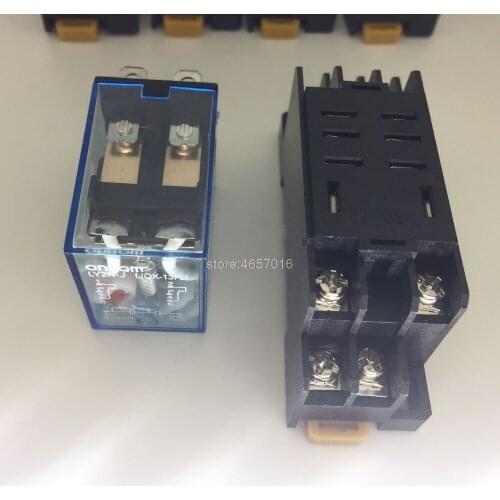 5 sets/Lot Power Relay LY2NJ 12V DC Coil Miniature Relay DPDT 8 Pins 10A 240VAC LY2 HH62P LY2 JQX-13F With PTF08A Socket Base