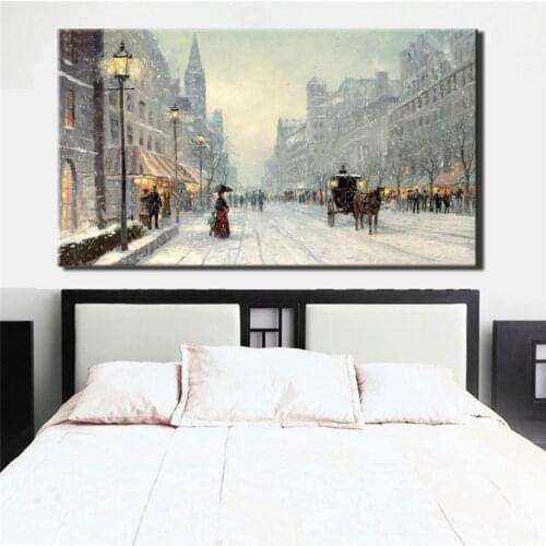 Abstract Canvas Painting Prints City Winter Snow Landscape Wall Art Poster for Living Room Wall Decor Pictures