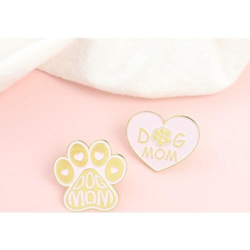 Mother Dog Pink Enamel Pins Care Paw Brooch Clothing Shirt Lapel Pin Pouch Animal Cartoon Jewelry Gifts To A Friends Wholesale