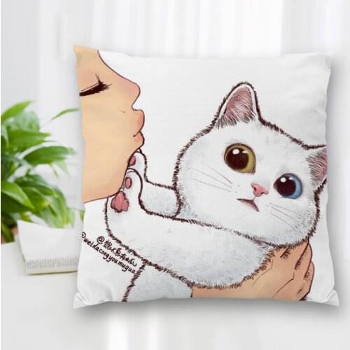 Hot Sale Custom Decorative Pillowcase Funny Art Cat No Kiss Square Zippered Pillow Cover Best Nice Gift 20X20cm 35X35cm 40x40cm