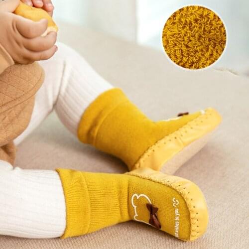 Baby Non Slip Leather Soles Sock Shoes Newborn Infant Girls Boys Winter Cotton Terry Thick Long Floor Socks First Walker Shoes