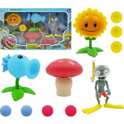 4pcs/lot Plants vs Zombies Action Figure Toy PVZ Zombies SunFlower Snow Pea Ejection Childrens Game Toy Gift for Kid Without Box