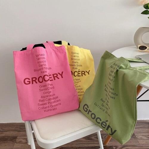 Candy Color Canvas Shoulder Bags Women Casual Alphabet Tote Female Simple Large Capacity Cloth Handbags Girls Shopper School Bag