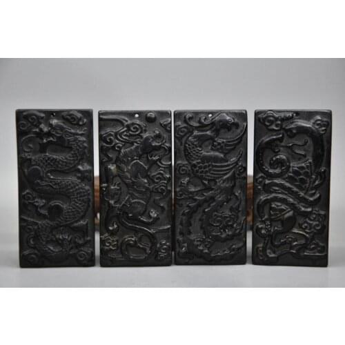 Hongshan culture archaize black iron meteorite Four great god beast amulet statue