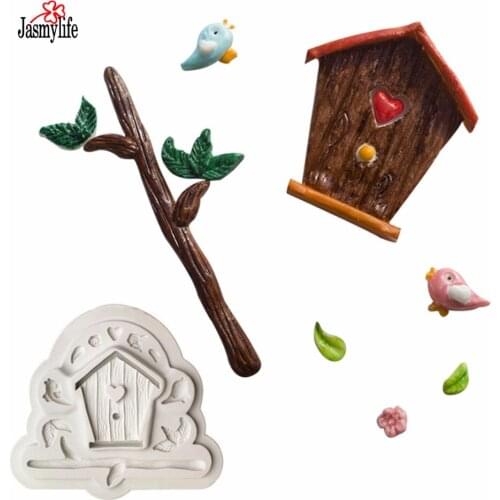 Jasmylife Bird House Silicone Mold Nest Cake Mold Sugar Buttons Gumpaste Chocolate Mold Baking DIY Fondant Cake Decorating Tools
