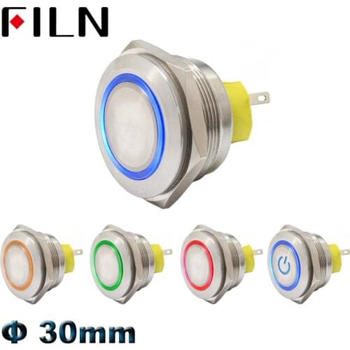 30mm red bi-color RGB led Metal Push Button Switch momentary latching waterpoof 2no2nc pushbutton switch on off stainless steel