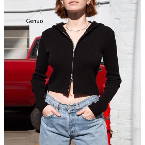 Jacket Autumn Womens New Joker Slim Hooded Short Long Sleeve Hooded Zipper Cardigan Coat T-Shirt Female Tops Tees