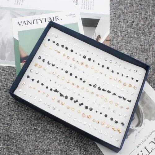 100Pairs Mixed Style Stud Earrings Set Cute Ear Studs Fashion Women Jewelry