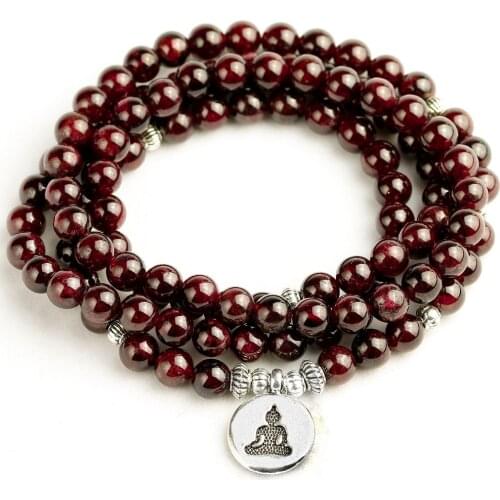 Natural Stone 6MM Garnet Beads 108 Male Bracelet Female birthstone Bracelets or Necklace Women Men Bracelet Yogi Jewelry Gift