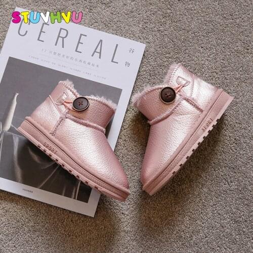 2021 New Winter Childrens Snow Boots for Boys and Girls Waterproof Leather Ankle Boots Baby Toddler Kids Warm Cotton Shoes Flat