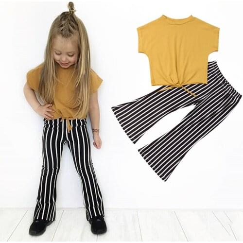 2-7T Summer Outfits Toddler Clothes Girls Loose T-shirt+Girl Striped Pants Kid Clothing Kids Clothes Set