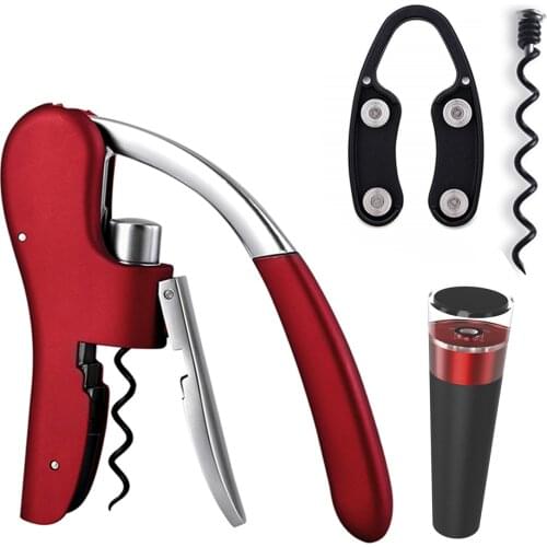 Wine Opener Stainless Steel Vertical Lever Corkscrew with Foil Cutter, Wine Stopper And Extra Spiral
