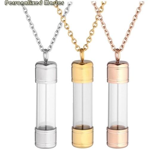 Personalized Master Customized Stainless Steel Glass Openable Container Vial Tube Urn Keepsake Cremation Ashes Memorial Necklace