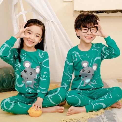 Kids Girls Boys Pajamas Cotton Sleepwear Suit Autumn Winter Baby Children Clothing Long Sleeve Nightwear Home Clothes For Teens
