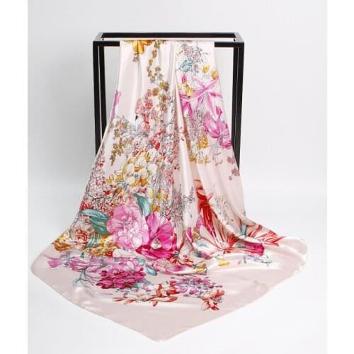 2020 90x90 Floral Flower Multipurpose women Silk twill scarf Satin square tie Hairband ladies foulard femme towel bufanda shawl