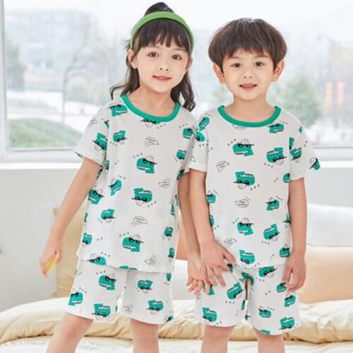 Hot Boys Summer Cartoon Pajamas Kids Short-Sleeve Printed Cotton Sleepwear Suits Childrens Leisure Pijamas