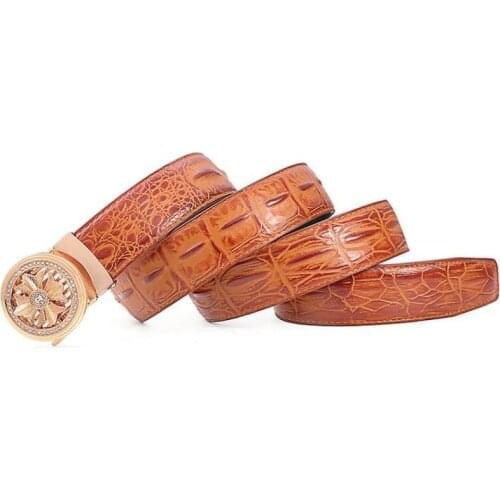 New High Quality Automatic Gold and Silver Rotation Buckle Mens Belt Crocodile Belt Mens Business Casual Designer Belt Strap
