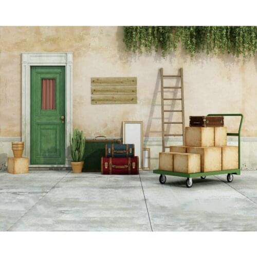 Retro House with Cart Suitcase Party Backdrop Baby Shower Room Party Decor Photo Booth Studio Prop