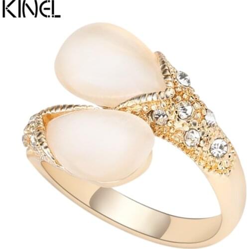 Luxury Wedding Ring Water Drop Opal Rings For Women Silver Color Jewelry Love Cross Crystal Gift New 2018