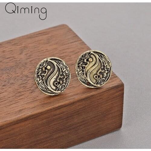 Yin Yang Stud Earrings Women Ethnic Jewelry Eight Diagrams Round Pendant Ancient Symbol Boho Vintage Earrings Gift