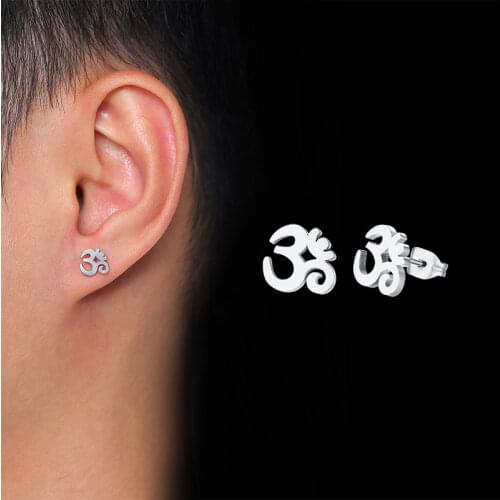 Yoga Om Aum Symbol Stud Earrings For Women and Men Stainless Steel silver color OM Pairs Earrings