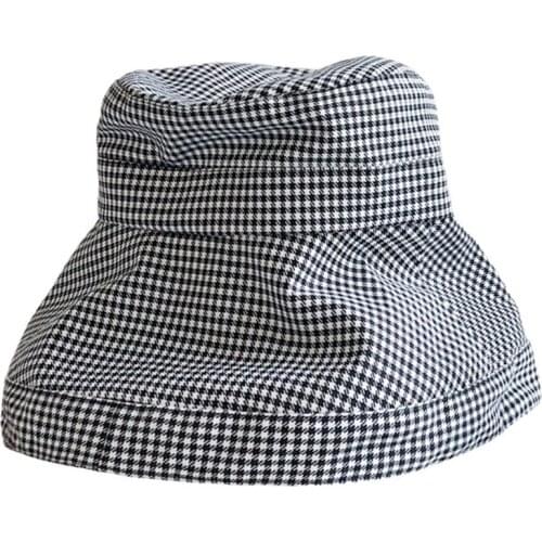 Large Brim Sunhat Fisherman Hat Houndstooth Bucket Hat Sun Protection with Inner Lining Cotton Made Breathable