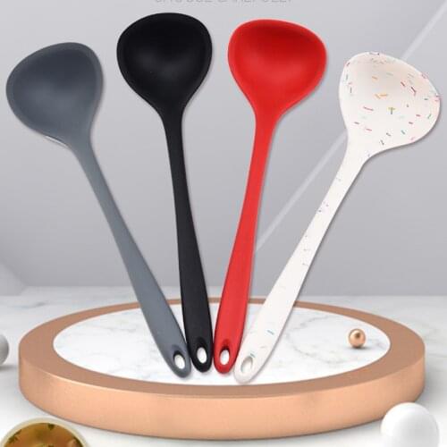 Silicone Soup Spoon Non-stick Heat Resistant Long Handle Round Scoop Cooking Utensils Household Kitchenware Kitchen Tools