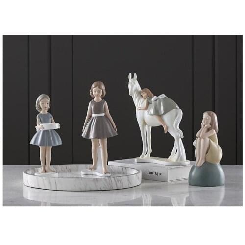 Modern fairy girl posing cute little girl statue abstract riding girl sculpture angel figure figurine light luxury birthday gift